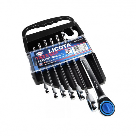 Licota Набор ключей трещоточных комбинированных 72 зуба 8-19 мм, 7 предметов на пластиковом держателе