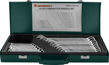 JONNESWAY Набор ключей гаечных комбинированных в кейсе, 6-24 мм, 16 предметов