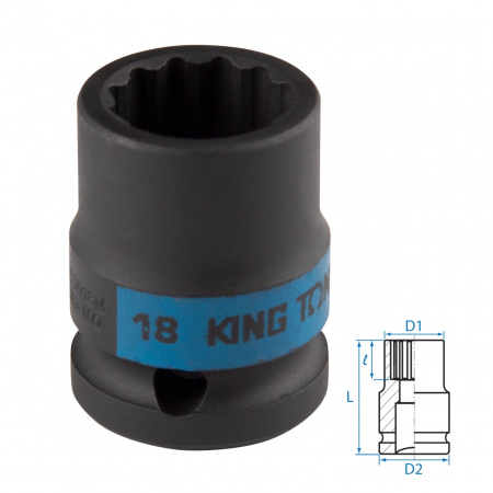 KING TONY Головка торцевая ударная двенадцатигранная 1/2", 18 мм