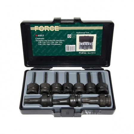 FORCE Набор бит TORX 1/2"DR ударных (T20-T70х60мм) 10 пр. в кейсе