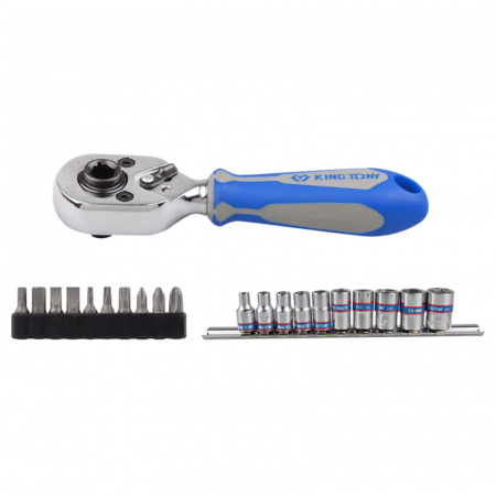 KING TONY Набор вставок (бит) и головок с трещоткой 1/4", TORX, HEX, PH, 21 предметов