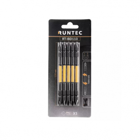RUNTEC Биты ударные двусторонние HEX - E 1/4" (6.35 мм), 110 мм, PH2/PH2, 5 шт