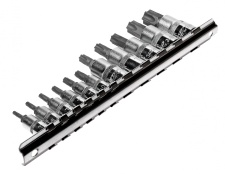 JTC Набор головок торцевых 1/4"-3/8" TORX Т10Н-Т60Н с отверстием 11 предметов 