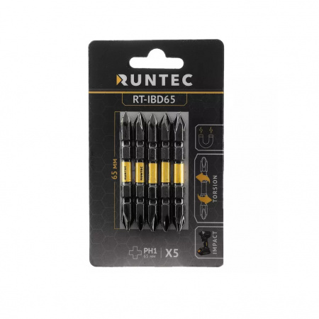 RUNTEC Биты ударные двусторонние HEX - E 1/4" (6.35 мм), 65 мм PH1/PH1, 5 шт