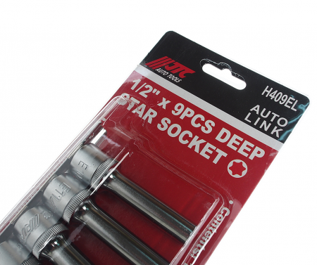 JTC Набор головок торцевых 1/2" TORX Е10-Е24 удлиненных, 9 предметов, на держателе
