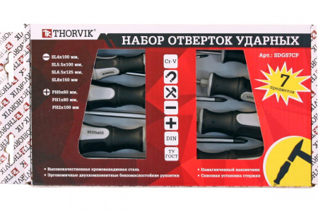 Thorvik Набор отверток стержневых ударных, SL, PH, 7 предметов