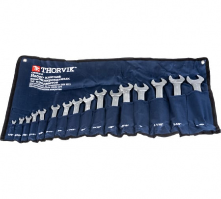 Thorvik Набор ключей гаечных комбинированных дюймовых в сумке 1/4"--1-1/4", 16 предметов